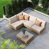 Grand patio 5-Piece Wicker Patio Furniture Set, Boho Outdoor Sectional Sofa with Water Resistant Thick Cushions Coffee Table, Beige Grand patio