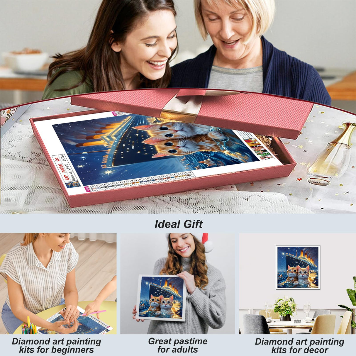 SJUTOUCI Cat Diamond Painting Kits for Adults, Diamond Art Kits for Beginners, DIY 5D Full Drill Diamond Dots Gem Craft Art Home Wall Decor 12x12 inch, Animals SJUTOUCI