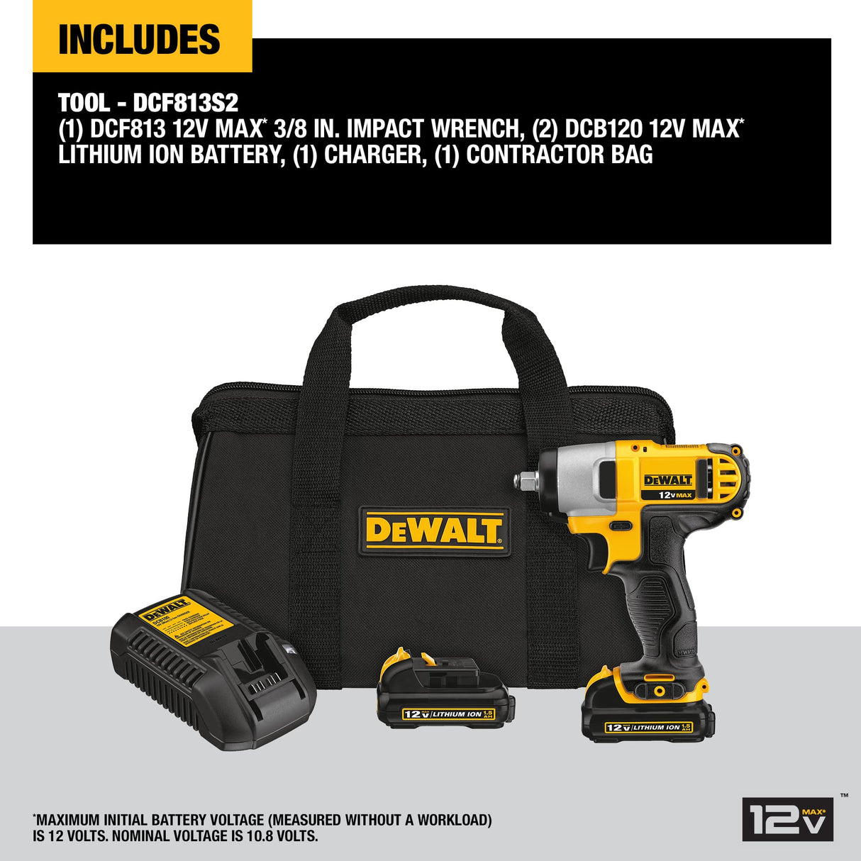 DEWALT 12V MAX Impact Wrench with Hog Ring, Cordless, 3/8-Inch (DCF813S2) DEWALT