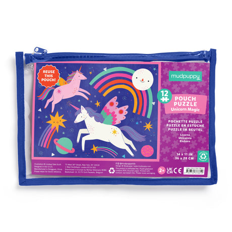 Mudpuppy Unicorn Magic – 12 Piece Puzzle with Reusable Zipper Pouch Featuring Colorful and Fun Illustrations of Magical Unicorns Perfect for Easy Storage and Travel Mudpuppy