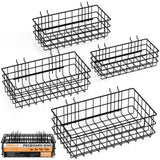 INCLY 4 Pack Pegboard Baskets Bins Set, 4 Size Square Style Black Metal Wire Basket for Any Peg Board Organizing Tools, Pegboard Accessories for Workbench Garage Wall Storage Attachments INCLY