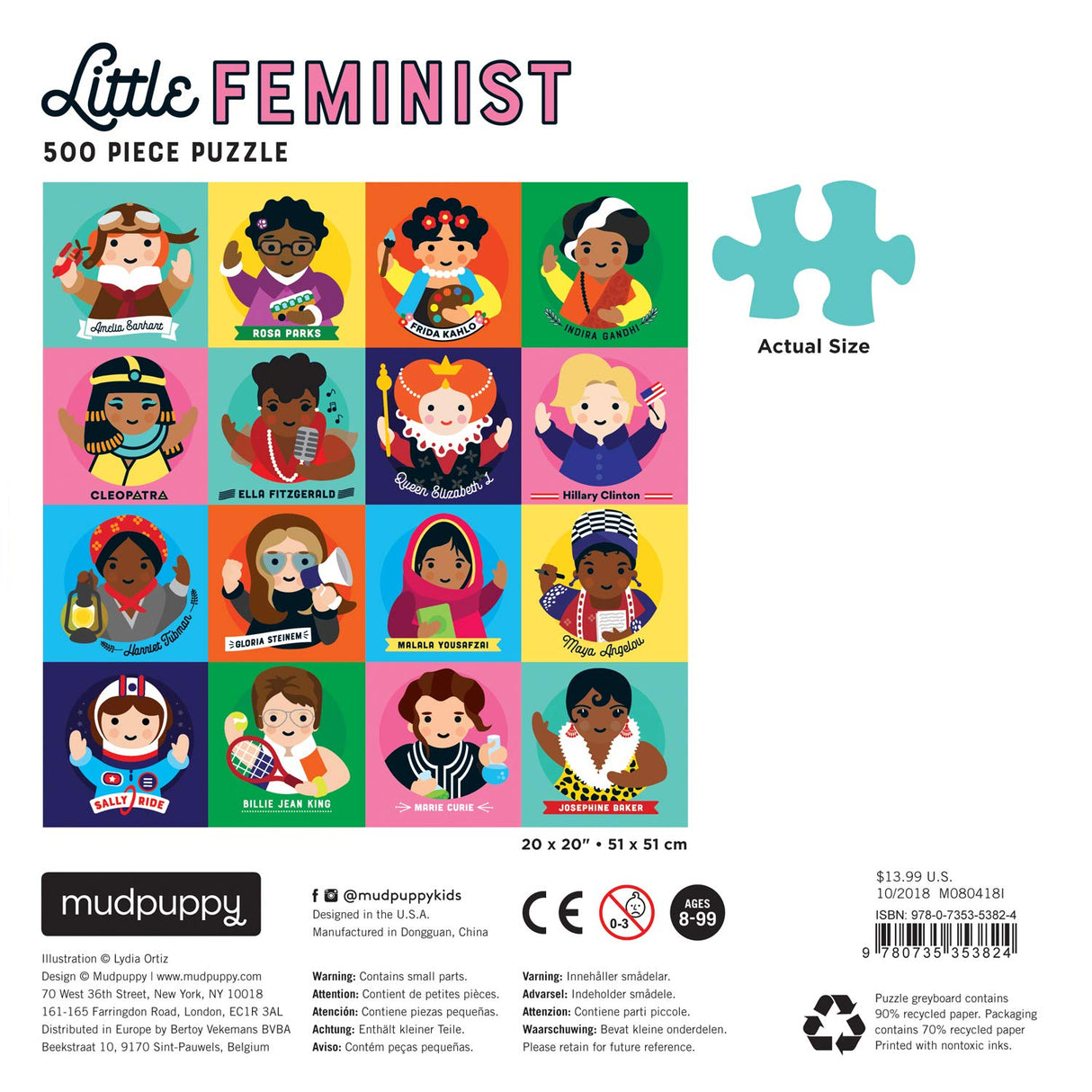 Mudpuppy Little Feminist 500 Piece Jigsaw Puzzle for Kids and Adults, Feminist Puzzle Celebrates Women Who Have Made an Impact with Colorful Illustrated Portraits, Great Gift for Feminists Mudpuppy