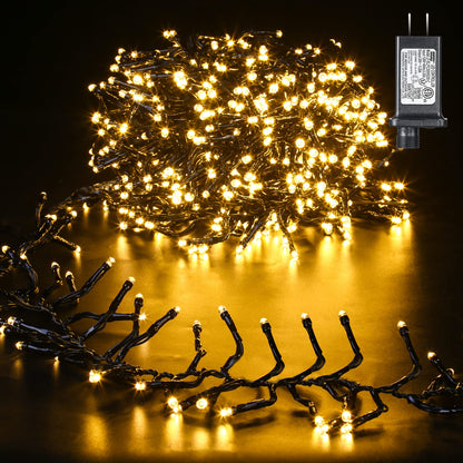 Quntis LED Christmas Cluster Lights, 760 LEDs 25FT Outdoor Waterproof Black Wire Christmas Firecrackers String Lights, 8 Modes Warm White Twinkle Fairy Lights Decor for Indoor Xmas Tree Wedding Party