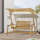 Outsunny 2 Seater Outdoor Swing Loveseat with Canopy and Hanging Chains, Patio Swing Chair, Wooden Porch Swing Glider, for Garden, Poolside, Backyard Outsunny