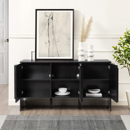 Walker Edison Contemporary Detailed 3-Door Sideboard, 55 Inch, Black - WoodArtSupply