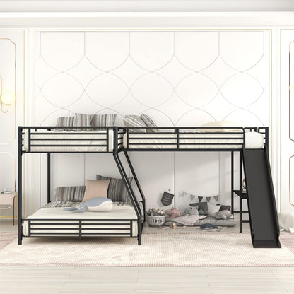 Harper & Bright Designs L-Shaped Triple Bunk Bed, Twin Over Full Bunk Bed with Twin Size Loft Bed for 3, Built-in Desk and Slide, 3 Bed Bunk Beds, Black