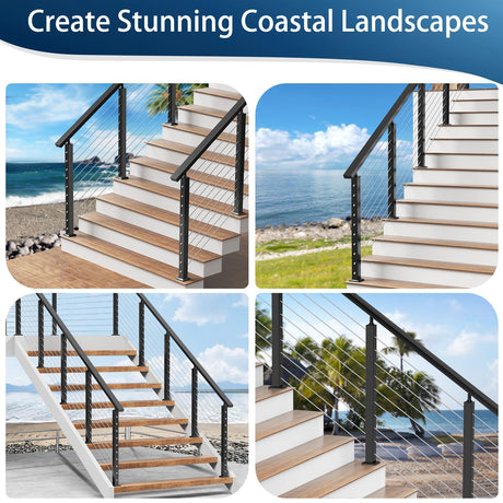 Gyykzz 36" Aluminum Cable Railing Stair Post Perfect for Coastal Projects, 33° Drilled Stair Wire Deck Post for 28-38 Degrees Stair, Black Coating Stair Post for Cable Railing System Outdoor Seaside Gyykzz