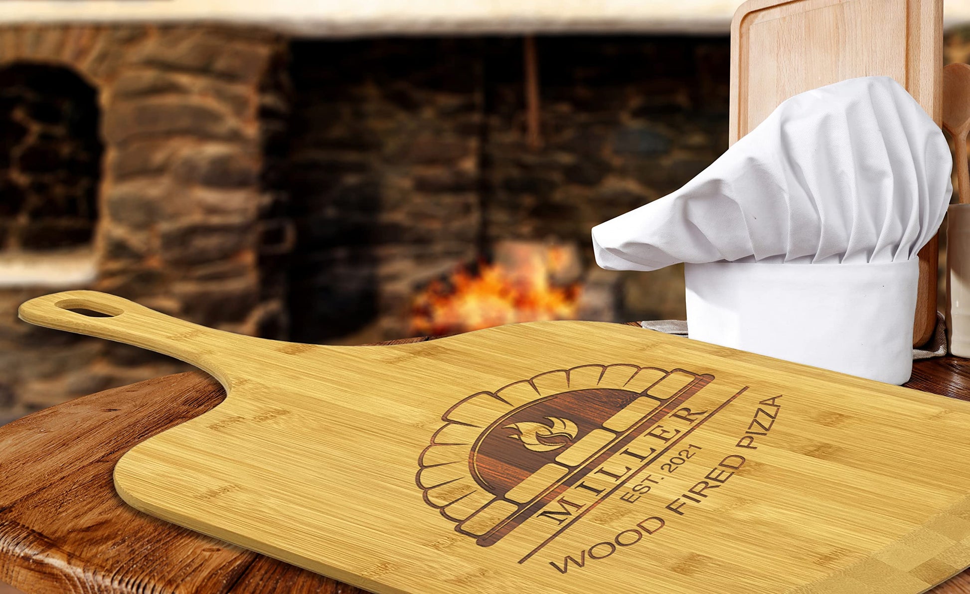 Personalized Bamboo Pizza Board with Handle Customized Wood Serving Cutting Pizza Board with Engraved Custom Name Monogram – Wedding, Anniversary, Housewarming, Birthday, Mom, Dad Gift - WoodArtSupply