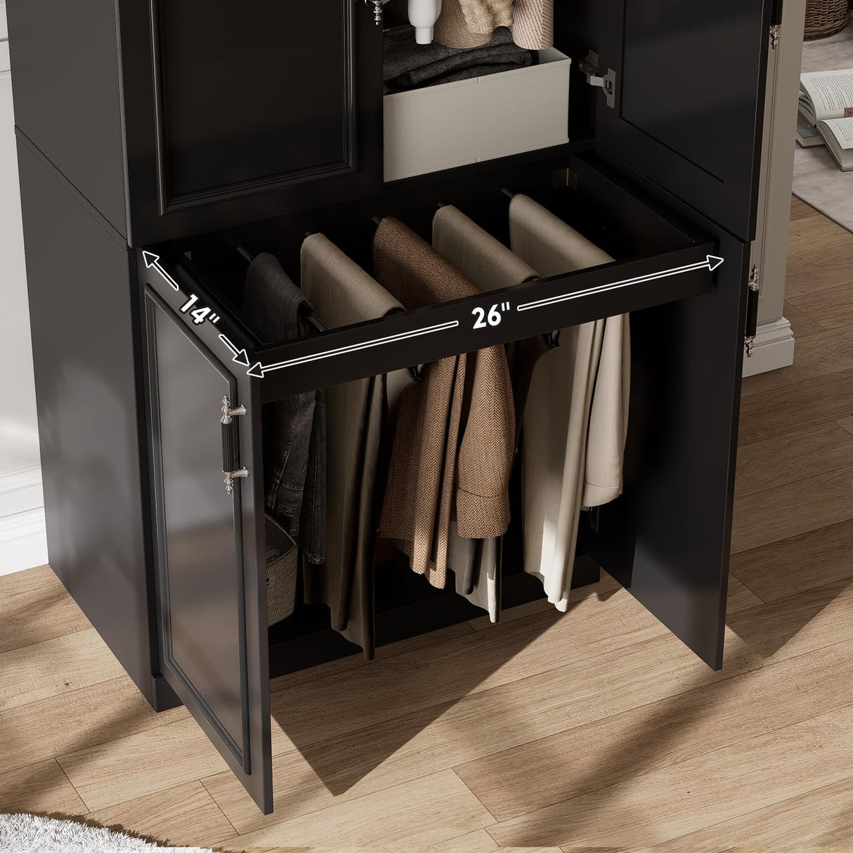 MEISSALIVVE Armoire Wardrobe Closet with 6 Door, 74.8" Large Wardrobe Cabinet with Hanging Rod, Freestanding Modern Bedroom Armoire Storage Cabinet, Black MEISSALIVVE