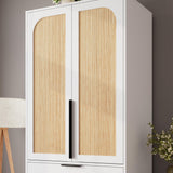 GarveeHome Armoire Wardrobe Closet, 69.5 in Wooden Wardrobe Cabinet with 3 Drawers, Hanging Rod, 2 Doors Clothing Storage Cabinet for Bedroom, Large Capacity Storage, Rattan Door, White GarveeHome