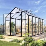 Vigo huseeo 10 * 12 * 8.7FT Greenhouse for Outdoors,Polycarbonate Greenhouse with Stronger Wind Protection and Roof Vent,Walk-in Large Aluminum Sunroom Winter Proof,Black Vigo huseeo