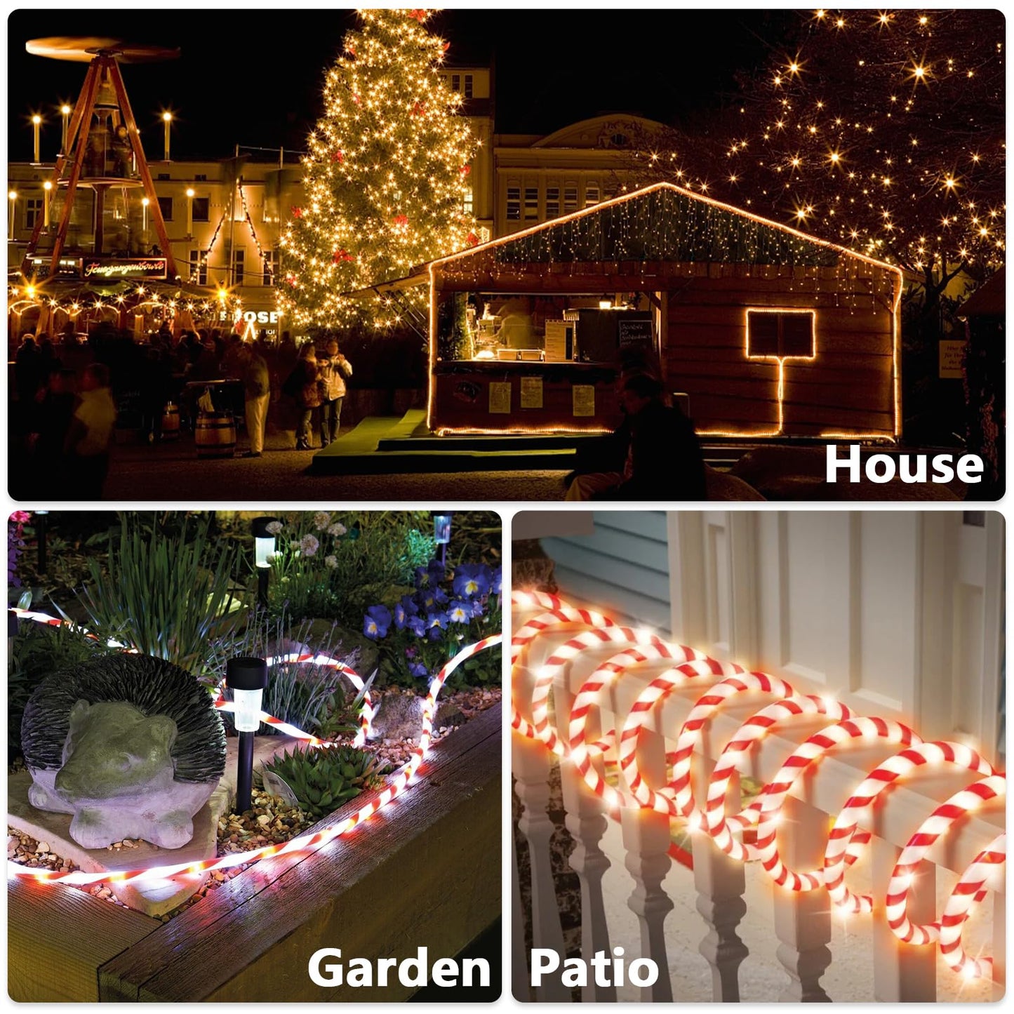 Afirst Christmas Candy Cane Rope Lights - 18FT LED Fairy Lights IP65 Waterproof Connectable Tube Lights for Outdoor Patio Garden Christmas Tree Holiday Decorations