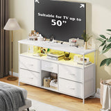 TV Stand Dresser with LED Lights & Power Outlets, Entertainment Center for 50" Inch TV, 5 Drawers TV Stand for Bedroom Dresser with Shelves for Living Room, Sturdy Metal Frame, White EnHomee