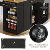 DWVO Large Kitchen Island with Trash Can Storage Cabinet, 53 Inch Portable Kitchen Island with Storage, Long Rolling Island Table Cabinet for Kitchen on Wheels for 13 Gallon Garbage Bin, Black DWVO