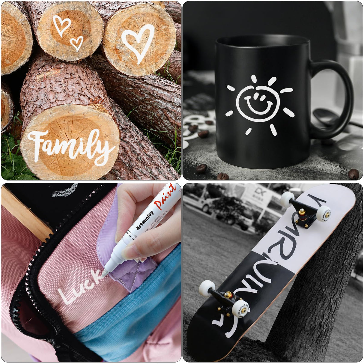 Artsunlvy White Paint Pens marking pens Permanent Markers - 2 Pack Oil Based Waterproof Markers for Tire, Rubber,Wood, Rocks, Metal, Canvas,Plastic, Dark Surface,Craft office Supplies,Medium Point Artsunlvy