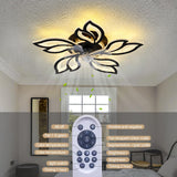 haodengshi 25" Ceiling Fan with Lights and Remote Control, Black Geometric Ceiling Fan with Lights, 3 Light Color 6 Speeds Flush Mount Low Profile Ceiling Fan for Bedroom Kitchen haodengshi