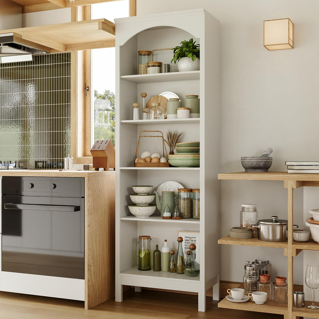 METOTI 71" H Tall Bookshelf and Bookcase, Farmhouse Book Shelf with 5-Tier Open Shelves, Wooden Bookcase Freestanding Display Bookshelves for Bedroom, Living Room, White METOTI