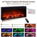 OKD TV Stand with Fireplace for up-to-80 TV, Farmhouse 72" Entertainment Center with 42" Electric Fireplace, TV Console with Glass Door Cabinets & Drawers for Living Room, Antique Brush White OKD