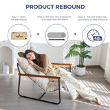 MAXYOYO Modern Accent Chair, Comfy Living Room Chair with Metal Frame Wooden Armrest, Upholstered Armchair with Soft Cushion for Bedroom Balcony Lounge Reading Room, Beige MAXYOYO