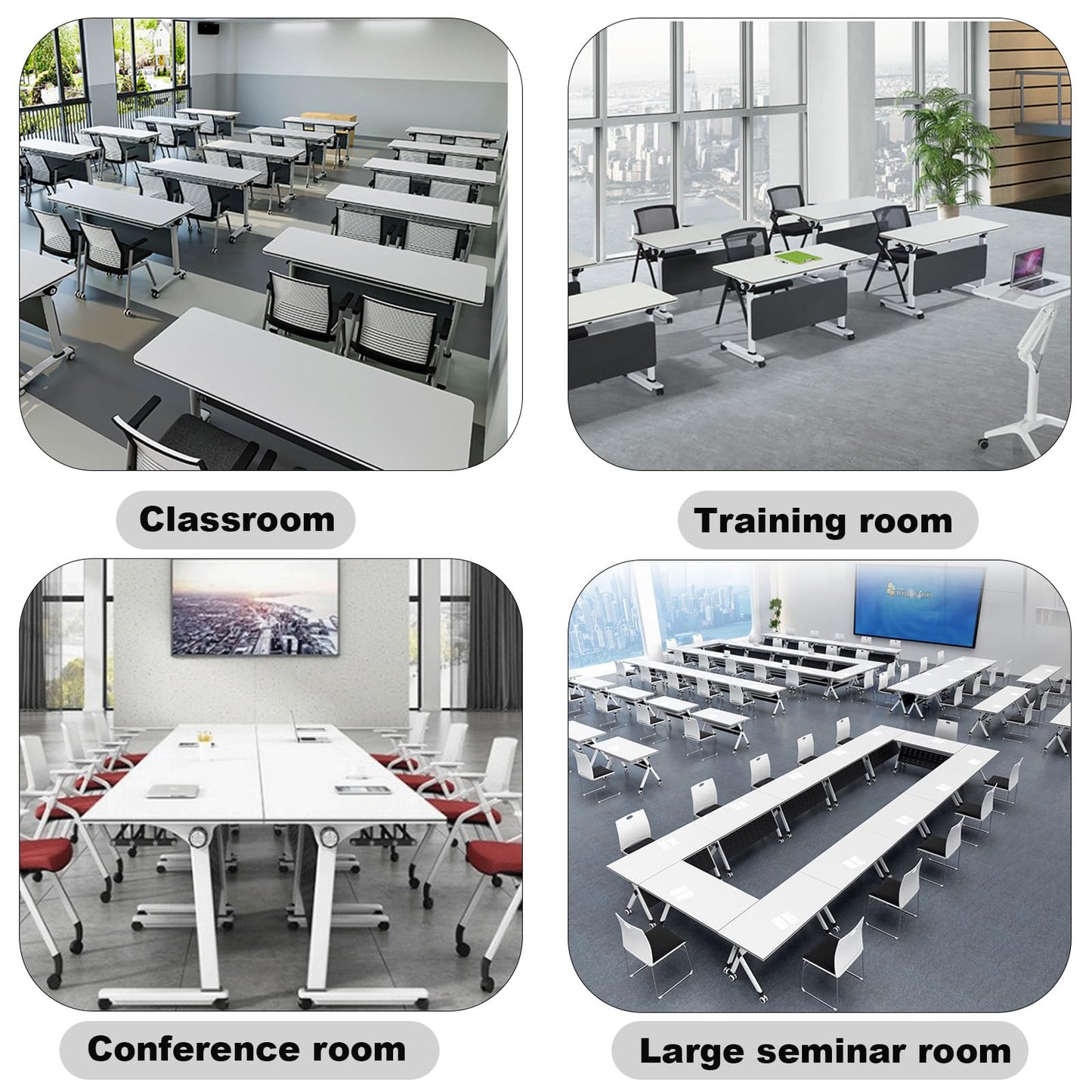 Jklmzpf Conference Table, Folding Office Conference Room Tables on Wheels, Flip Top Mobile Meeting Training Table with White Tabletop, Rectangular Classroom Seminar Tables Multifunctiona Modu - WoodArtSupply