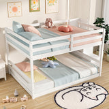 Giantex Full Over Full Bunk Bed with Stairs, Solid Wood Floor Bunk Bed with Storage Staircase & Full-Length Guardrails, Low Bunk Bed with for Kids, Teens, Adults, Dorm, Small Space, White Giantex