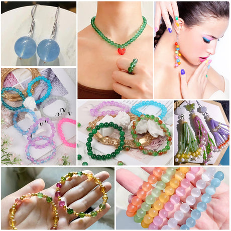 XSEINO 2400 PCS 8mm Glass Beads Bracelet Making Kit, 47 Colors Crystal Beads for Jewelry Making and DIY Crafts，4 Box Round Beads Suitable for Beginners XSEINO