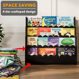 SpaceAid 4-Tier Scalloped Bookshelf, Montessori Bookcase for Toddlers, Wooden Book Shelf Organizer Display Furniture for Kids Rooms, Playroom, Nursery and Classroom, 29.6“ Wide, Black SpaceAid