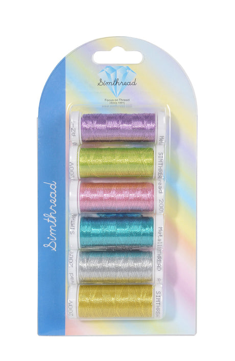 Simthreads 6 Assorted Colors Metallic Machine/Hand Embroidery Thread 200 Yards Ea for Janome Brother Pfaff Babylock Singer Bernina Husqvaran & Most Home Embroidery Machines Special Embroidery Designs Simthread