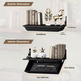 HNEBC 24" Compact Gun Shelf with Hidden Compartment, Floating Wall Mount Gun Rack for Living Room Decor, Solid Wood Concealed Furniture for Secure Gun Storage (Black) HNEBC