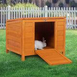 Small Wood Rabbit Hutch Bunny Cage, Raised Cat House with Ladder for Small Animals, Orange ANNECOSK