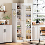IRONCK Narrow Kitchen Pantry Storage Cabinet, 72" Slim Single Door with 6 Adjustable Shelves, Door Rack and Wheels, Space Saving Freestanding Storage Floor Cabinet for Small Place, White IRONCK