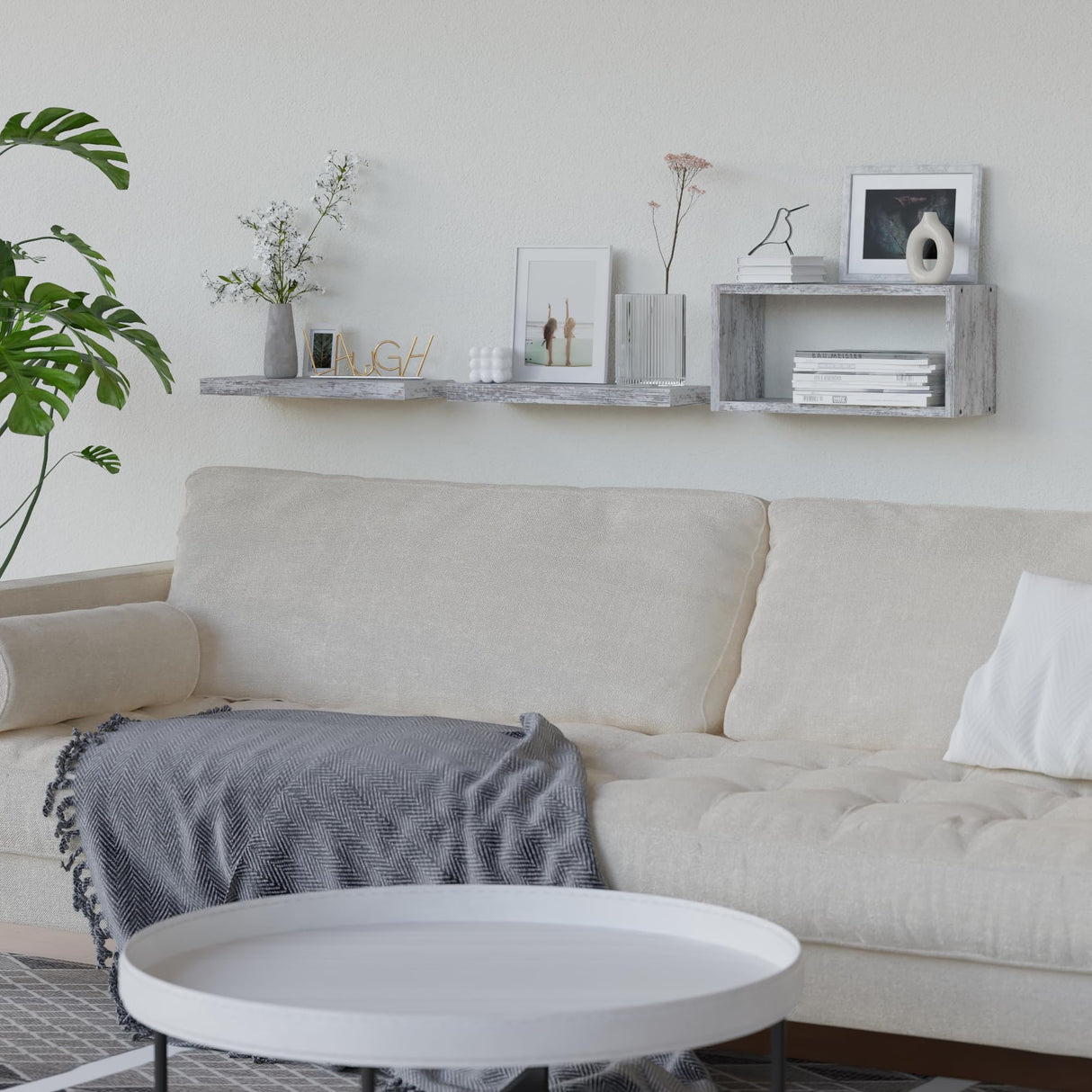RICHER HOUSE Floating Shelves Set of 3, Farmhouse Bathroom Shelves Wall Mounted Shelves with Invisible Brackets Over Toilet, Wall Shelves for Bathroom Bedroom, Living Room, Kitchen - Rustic White RICHER HOUSE