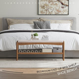 STDDRE Shoe Bench Entryway Bamboo 2-Tier Shoe Rack with Cushion Padded Seat Shoe Bench Organizer Stable for Entry, Hallway, Living Room, Bedroom, Closet (39.4 * 11.4 * 16.5IN, Brown-Beige) STDDRE