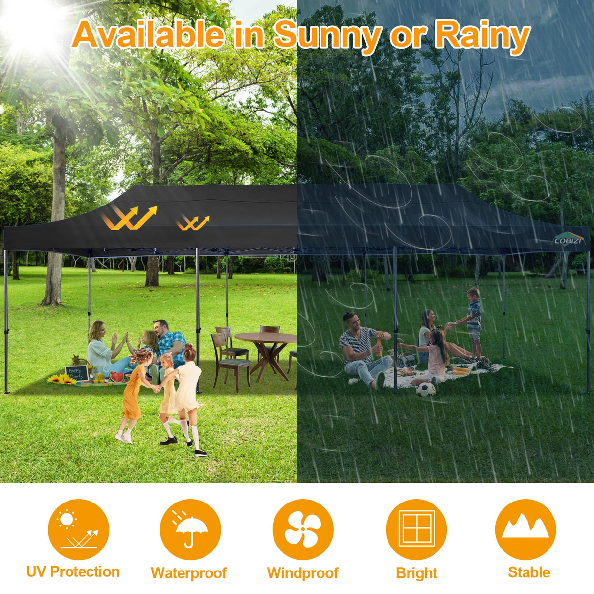 COBIZI 10x30 Pop Up Canopy Without Sidewall,Heavy Duty Canopy UPF 50+ All Season Wind Waterproof Commercial Outdoor Wedding Party Tents for Parties Gazebo with Roller Bag(10 x 30 ft Black) COBIZI