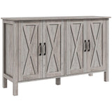 HOMCOM Buffet Cabinet, 47" Sideboard with 4 Barn Doors and 2 Adjustable Shelves, Farmhouse Coffee Bar Cabinet, Gray Wood Grain HOMCOM