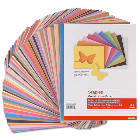 Staples 247445 Construction Paper 9-Inch x 12-Inch Assorted Colors 200 Sh./PK (MMK01200S) STAPLES