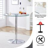 LUFTUT Round Glass Bar Height Table,35" Round Counter Height Table with Tempered Glass Tabletop,Sturdy Silver Chrome Pole Support,Clear Round Pub Tables for Small Space,Kitchen,Bistro(36" H LUFTUT