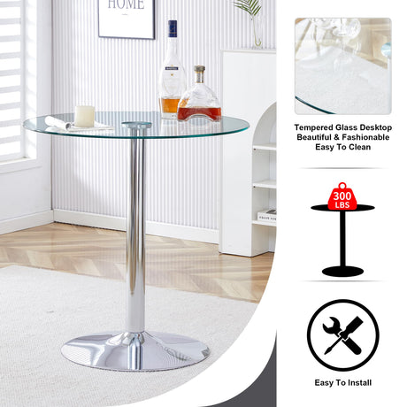 LUFTUT Round Glass Bar Height Table,35" Round Counter Height Table with Tempered Glass Tabletop,Sturdy Silver Chrome Pole Support,Clear Round Pub Tables for Small Space,Kitchen,Bistro(36" H LUFTUT