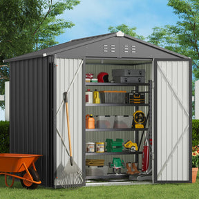 Gizoon Outdoor Storage Shed 8 x 6 FT, Galvanized Metal Garden Shed with Double Lockable Doors, Outdoor Storage Clearance for Backyard Patio Lawn-Dark Grey Gizoon