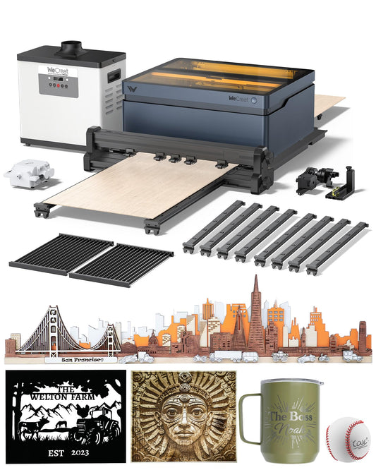 WECREAT Vision 40W Laser Engraver and Cutter Machine with Automatic Conveyor Feeder, Fume Extractor, 4-in-1 Rotary, Air Assist, Laser Bed for DIY Engraving and Cutting Acrylic Wood Metal Leat - WoodArtSupply