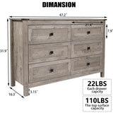 CATMIX Farmhouse 6 Drawers Dresser, Wood Double Dresser Chest of Drawers Wide Storage Organizer Cabinet for Bedroom, Living Room, Rustic Grey CATMIX