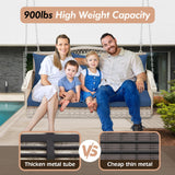 ZZW Upgraded Wicker Hanging Porch Swing, Heavy Duty 900 LBS 3-Seat Outdoor Patio Swing Chair Bench for Adult, w/ 8.9ft Hanging Chains, Cushions and Cup Holder(Grey/Blue) ZZW