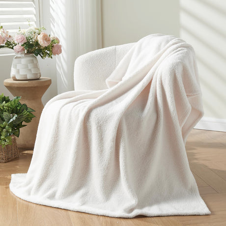 NEWCOSPLAY Knitted Ivory Blanket Super Soft Plush Throw for Couch Fuzzy Fluffy Microfiber Lightweight Blanket for Bed Sofa All Season Use (Ivory, Throw(50"x60")) NEWCOSPLAY