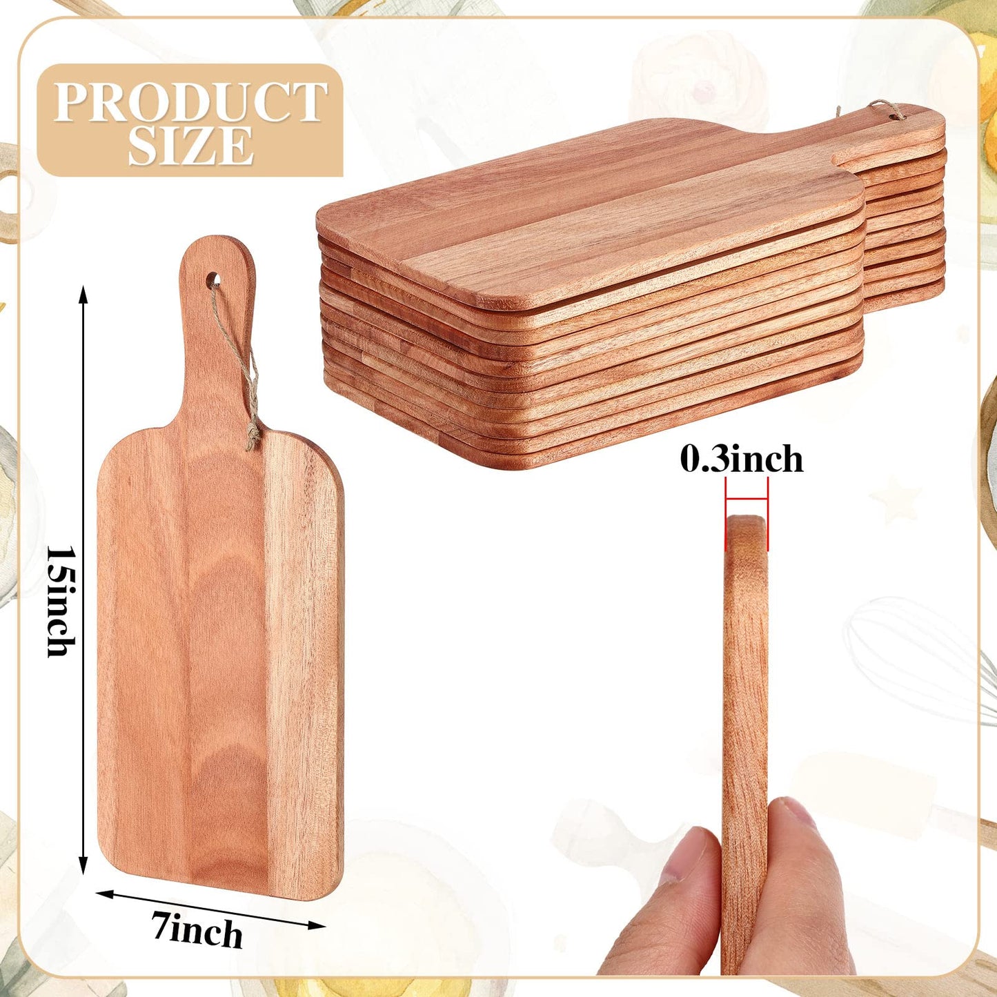 12 Packs Cutting Board Set Plain Chopping Board with Handles Large Serving Board Wooden Kitchen Cutting Board Bulk for Vegetables Meat Pizza Cheese Fruit Bread (15 x 7 Inch, Walnut)