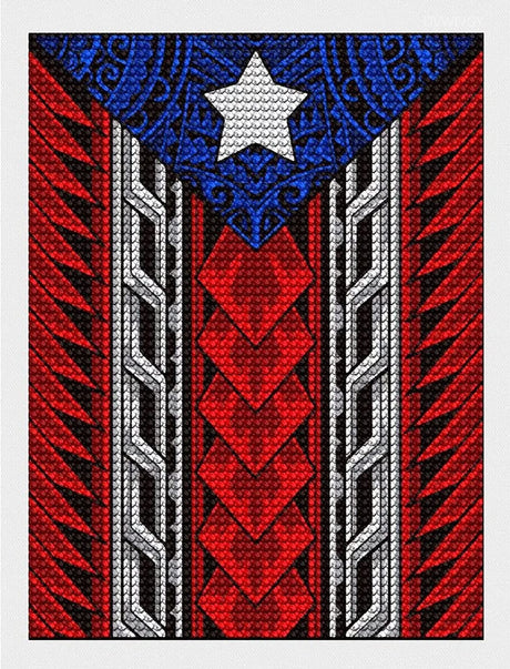 DIY Diamond Painting Kit Puerto Rican Tribal Flag 5D Diamond Picture Rhinestone Pasted DIY Cross Stitch Arts Diamond Painting Kits for Home Wall Decor Gifts 12x16 inch DVWIVGY