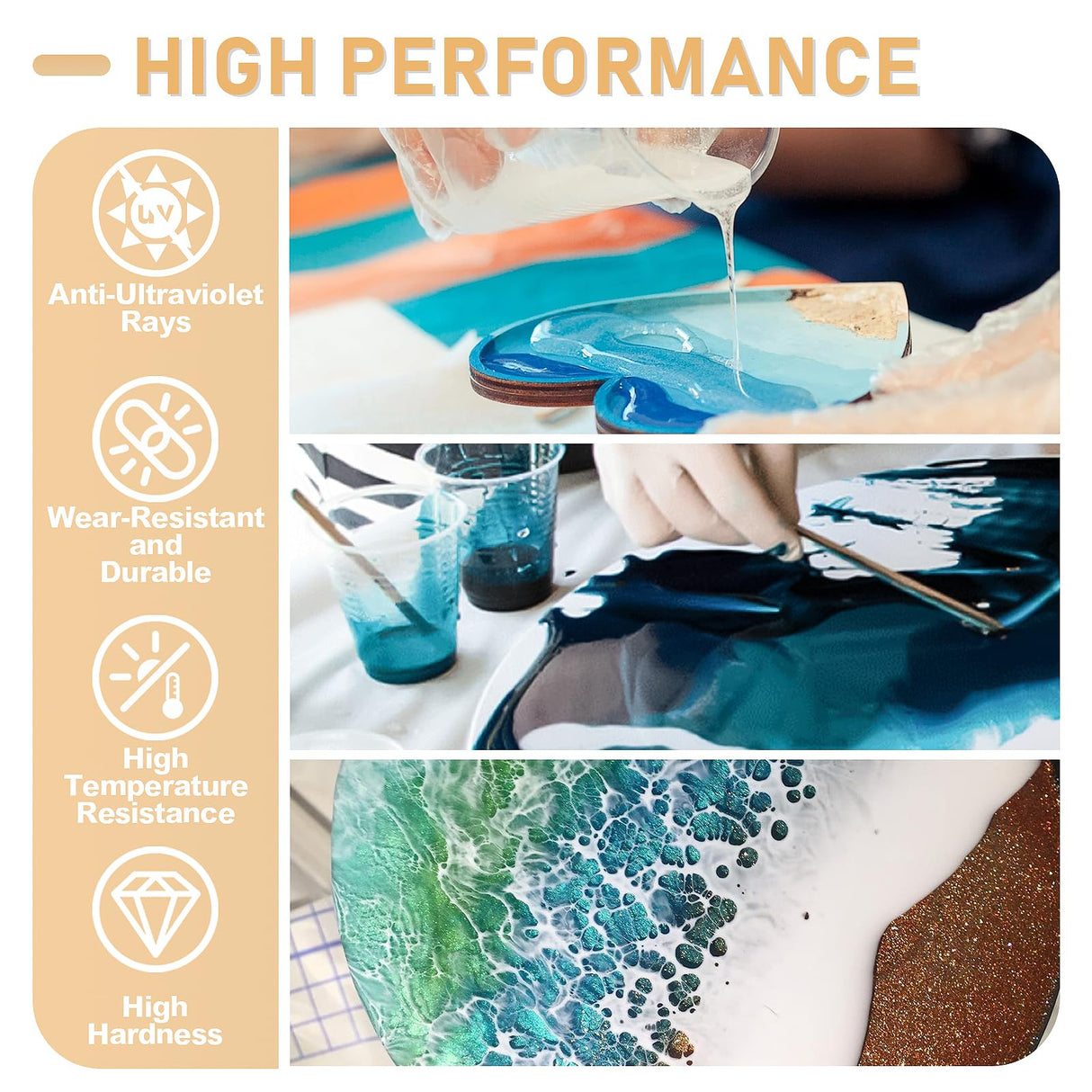 Puduo Epoxy Resin Kit 1.1Gallon，Newly Formulated Crystal Clear Epoxy Resin，Strong, Bubble-Free, Anti-Yellowing Art Resin That，Suitable for Casting, DIY, Resin Art, Molds, Easy to Mix 1:1 Ratio Puduo