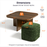 CHIC HOUSE Small Square Coffee Table with Storage, Mid-Century Modern Coffee Tables with 4 Chenille Ottomans Underneath, Center Table for Living Room, Apartment Small Space, Walnut CHIC HOUSE