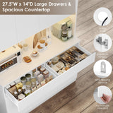 Large Hutch 75"H x 55"W Tall Kitchen Pantry with Doors and Drawers, LED Light Countertop Coffee Bar Buffet Adjustable Shelves in Storage Cabinet, Modern Freestanding Food Pantry Cupboard, White Keyluv