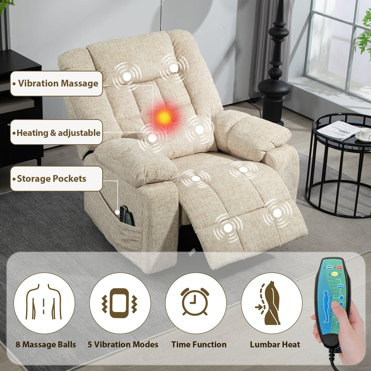 SINCRUMI 4-Motor Power Lift Chairs for Elderly with Heat & Massage, Infinite Position Adjustable Headrest, Lumbar and Footrest, Wide Seat Lay Flat Recliner with Hidden Cup Holders, Cream White SINCRUMI