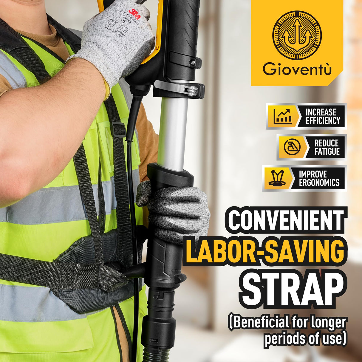 Drywall Sander with Labor-Saving Strap, Electric Sander for Drywall with Vacuum Attachment, Auto Dust Collection, 7 Variable Speed 900-1800RPM, Power Ceiling Sander for Drywall, Popcorn Ceiling etc Gioventù